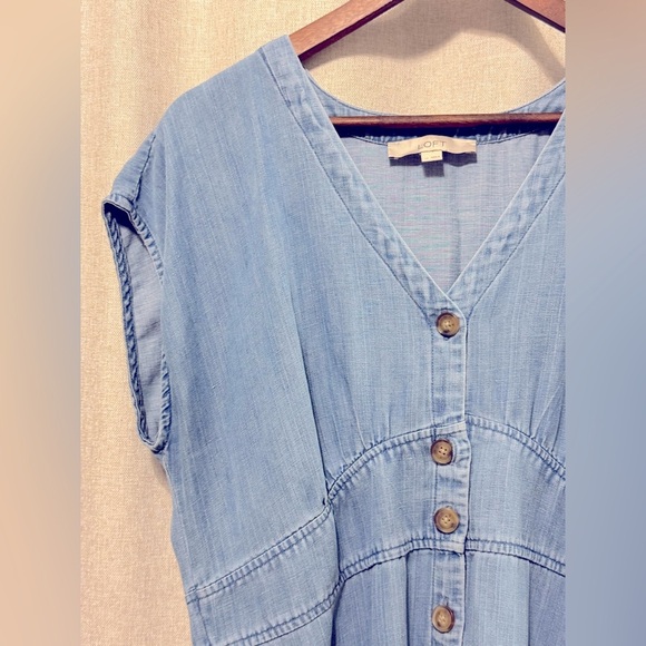 Loft Blue Denim, V Neck, Button Down, A-Line Dress, Size 14 - Picture 7 of 16